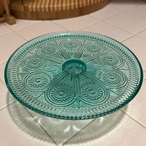 Turquoise blue glass dessert/cake stand